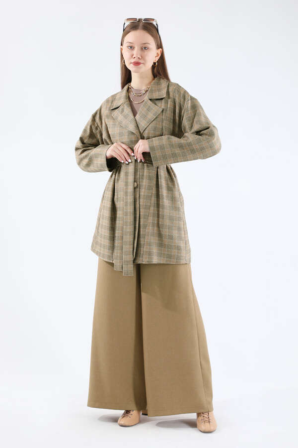 Ekose Kısa Ceket Takım Camel - 1