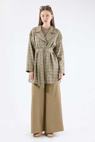 Ekose Kısa Ceket Takım Camel - 3