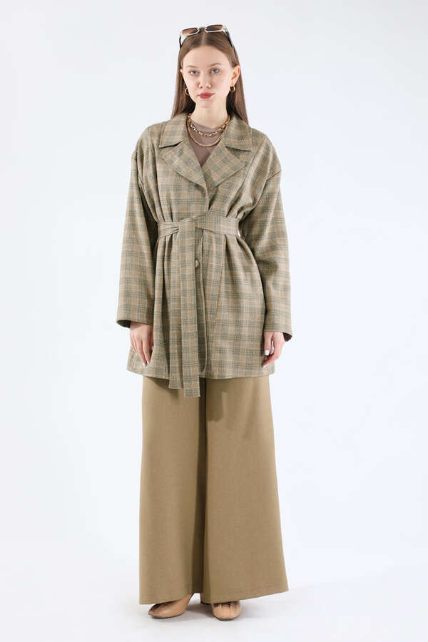 Ekose Kısa Ceket Takım Camel - 3