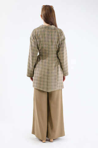 Ekose Kısa Ceket Takım Camel - 6