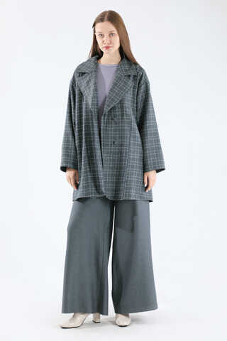 Ekose Kısa Ceket Takım Füme - 1