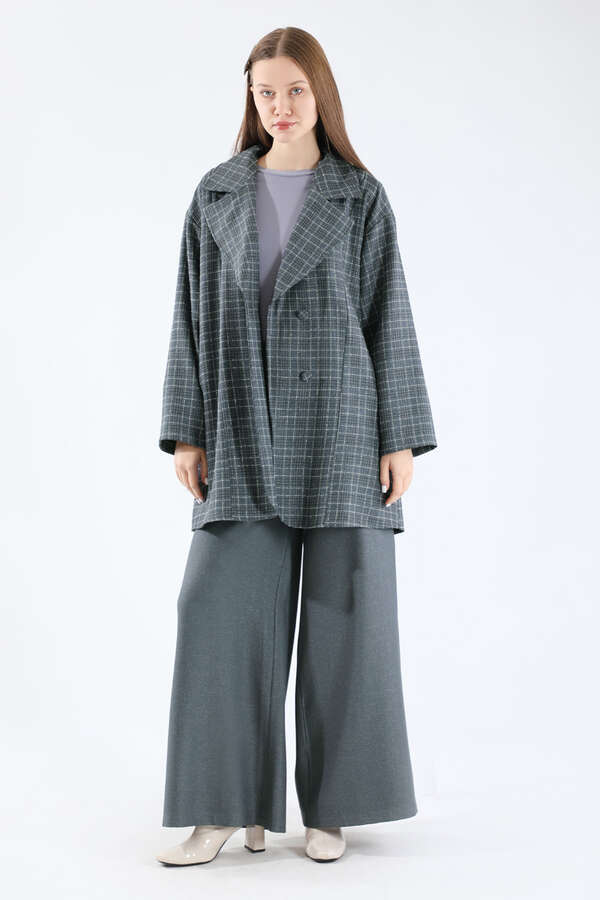 Ekose Kısa Ceket Takım Füme - 1