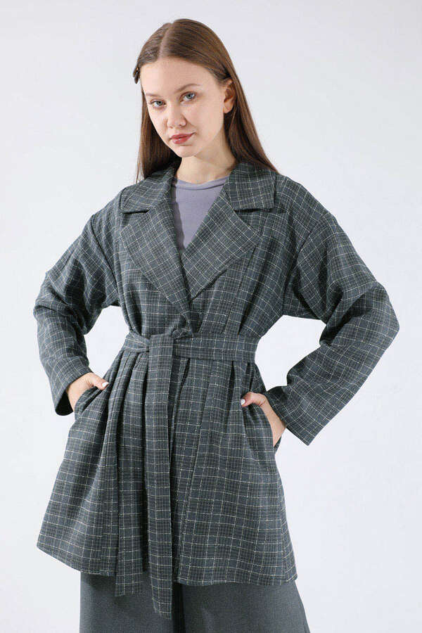 Ekose Kısa Ceket Takım Füme - 2