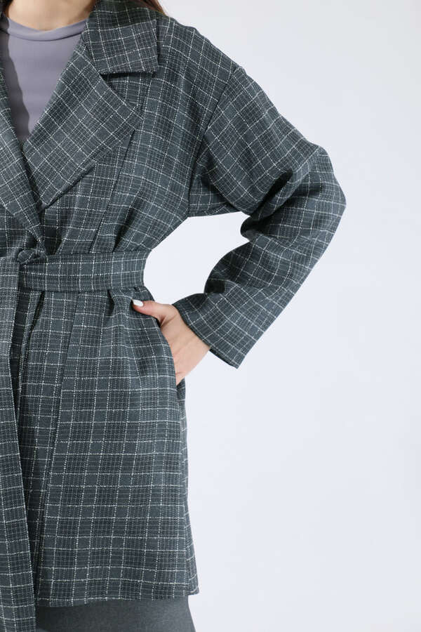 Ekose Kısa Ceket Takım Füme - 4