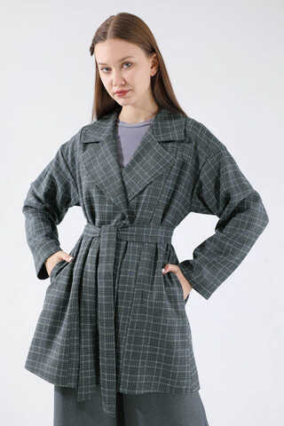 Ekose Kısa Ceket Takım Füme - 2