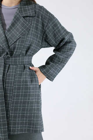 Ekose Kısa Ceket Takım Füme - 4