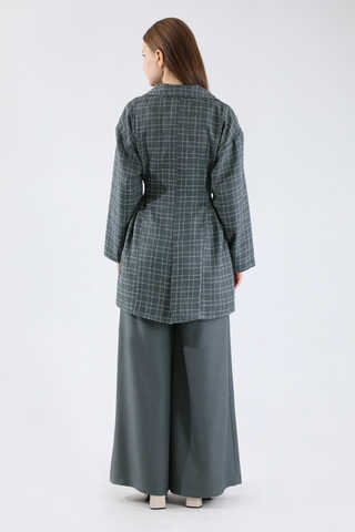 Ekose Kısa Ceket Takım Füme - 6