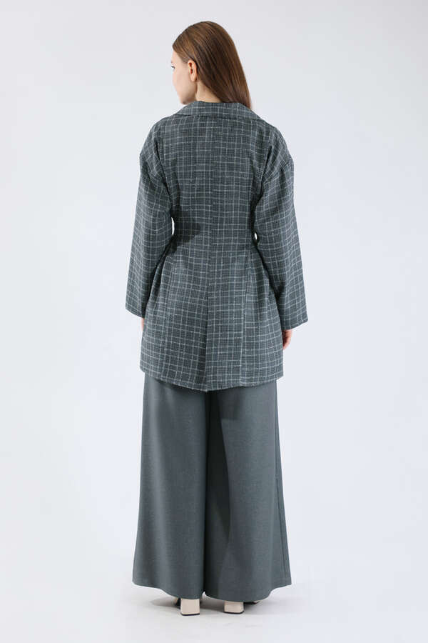 Ekose Kısa Ceket Takım Füme - 6