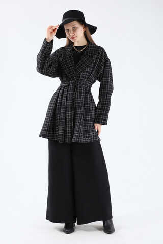 Ekose Kısa Ceket Takım Siyah - 1