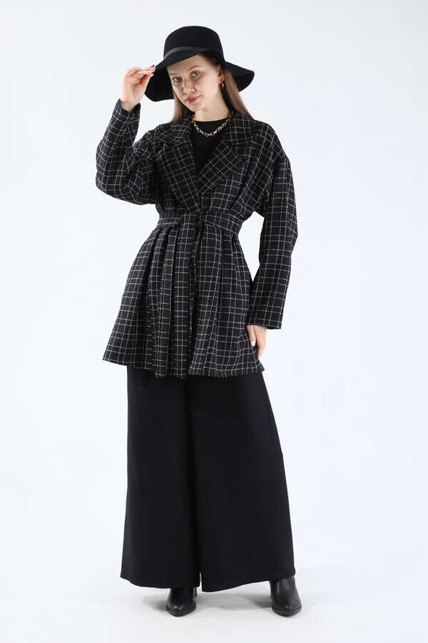 Ekose Kısa Ceket Takım Siyah - 1