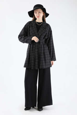 Ekose Kısa Ceket Takım Siyah - 3