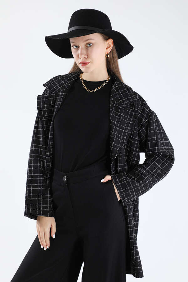 Ekose Kısa Ceket Takım Siyah - 4