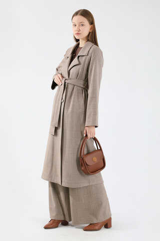 Ekose Uzun Ceket Takım Kahve - 5