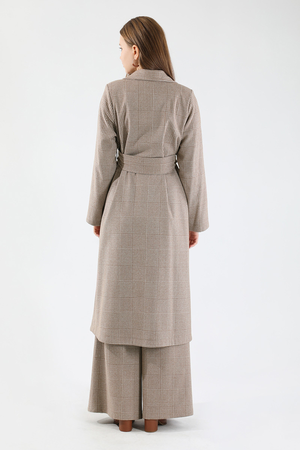 Ekose Uzun Ceket Takım Kahve - 6