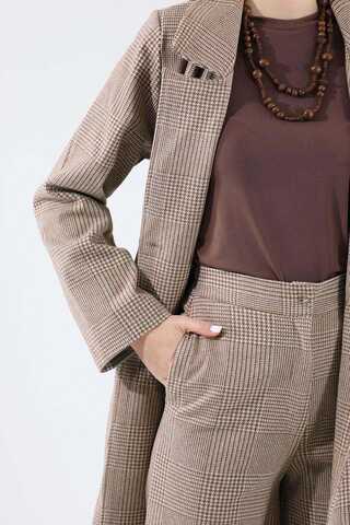 Ekose Uzun Ceket Takım Kahve - 4