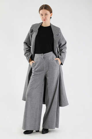 Ekose Uzun Ceket Takım Siyah - 1