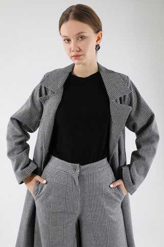 Ekose Uzun Ceket Takım Siyah - 2