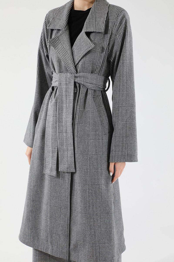 Ekose Uzun Ceket Takım Siyah - 4