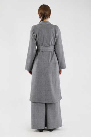 Ekose Uzun Ceket Takım Siyah - 6