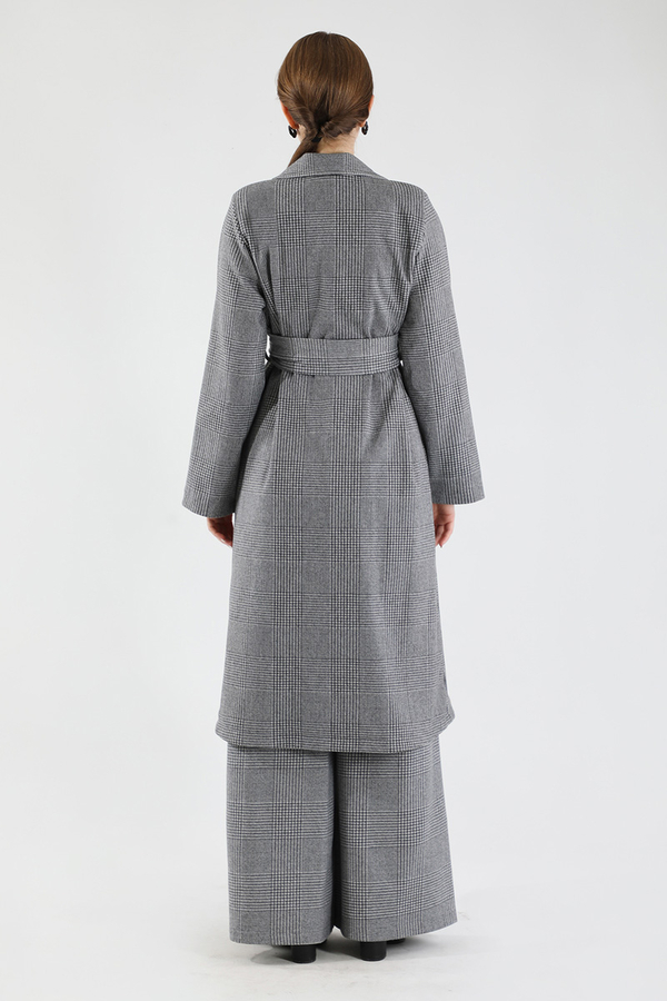 Ekose Uzun Ceket Takım Siyah - 6