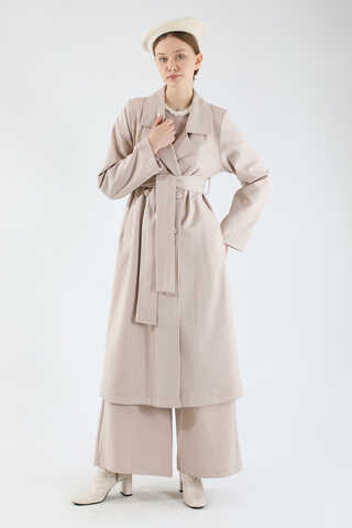 Ekose Uzun Ceket Takım Vizon - 1