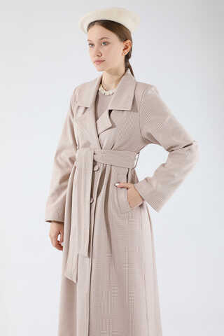 Ekose Uzun Ceket Takım Vizon - 4