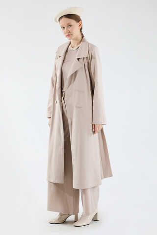 Ekose Uzun Ceket Takım Vizon - 5