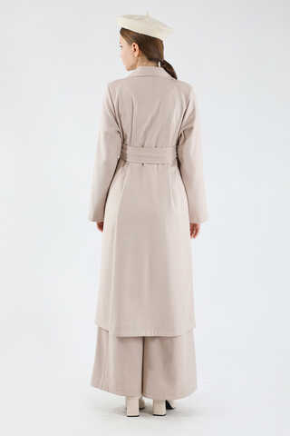 Ekose Uzun Ceket Takım Vizon - 6