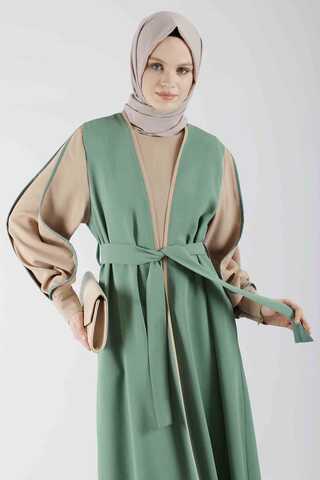Kolları Biyeli Abaya Takım Koyu Mint - 2