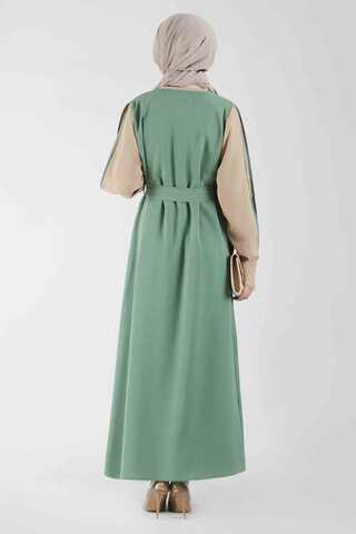 Kolları Biyeli Abaya Takım Koyu Mint - 5
