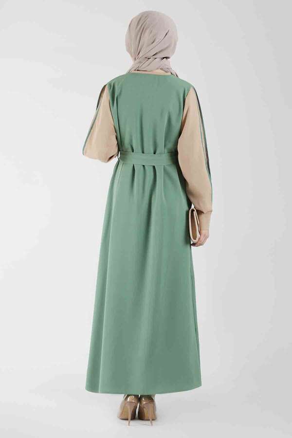 Kolları Biyeli Abaya Takım Koyu Mint - 5