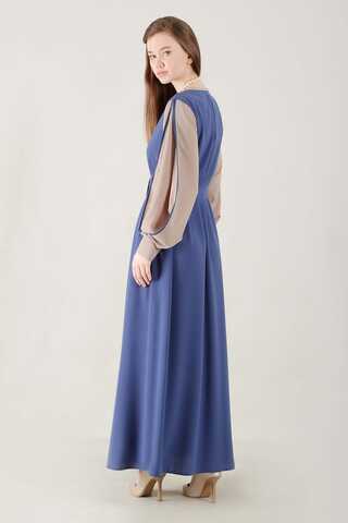 Kolları Biyeli Abaya Takım İndigo - 4