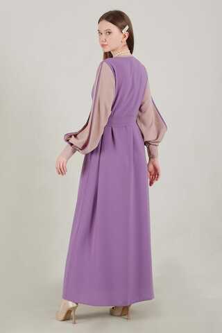 Elbiseli Abaya Takım Lila - 5