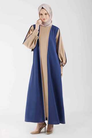 Kolları Biyeli Abaya Takım Saks Mavisi - 1
