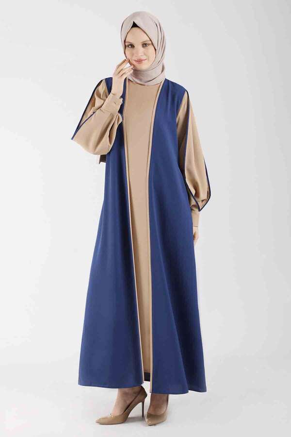 Kolları Biyeli Abaya Takım Saks Mavisi - 1