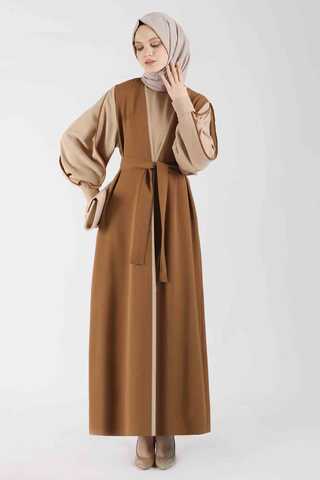 Kolları Biyeli Abaya Takım Taba - 1