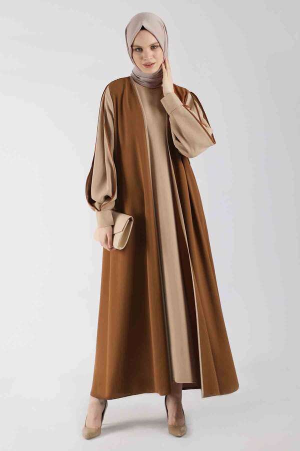 Kolları Biyeli Abaya Takım Taba - 3