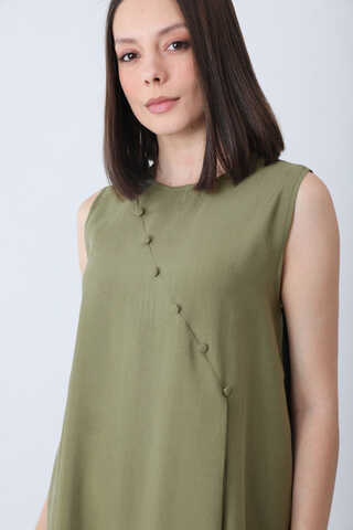 Elbisesi Düğmeli Abaya Takım Açık Haki - 5