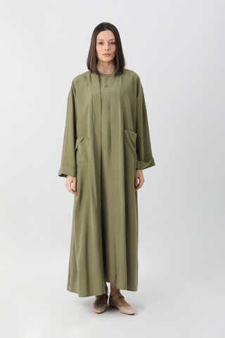 Elbisesi Düğmeli Abaya Takım Açık Haki - 2