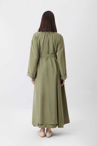 Elbisesi Düğmeli Abaya Takım Açık Haki - 12