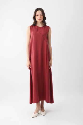 Elbisesi Düğmeli Abaya Takım Bordo - 5