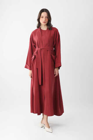 Elbisesi Düğmeli Abaya Takım Bordo - 2
