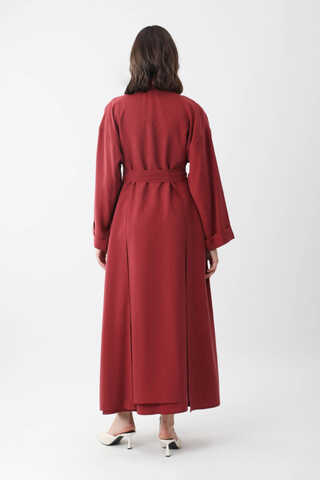 Elbisesi Düğmeli Abaya Takım Bordo - 11