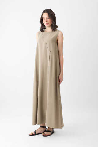 Elbisesi Düğmeli Abaya Takım Camel - 5