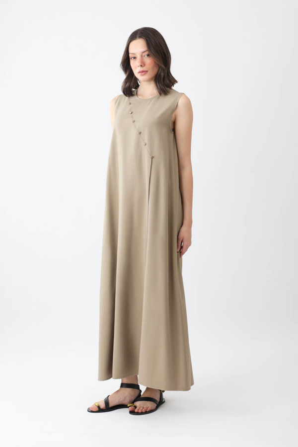 Elbisesi Düğmeli Abaya Takım Camel - 5