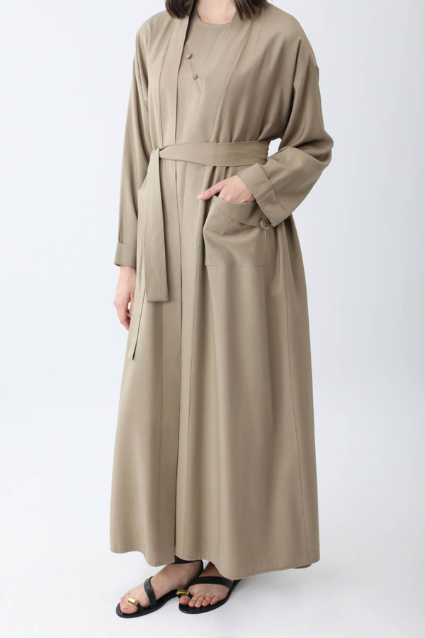 Elbisesi Düğmeli Abaya Takım Camel - 9