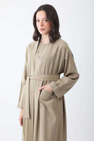 Elbisesi Düğmeli Abaya Takım Camel - 2