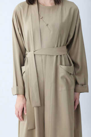 Elbisesi Düğmeli Abaya Takım Camel - 3