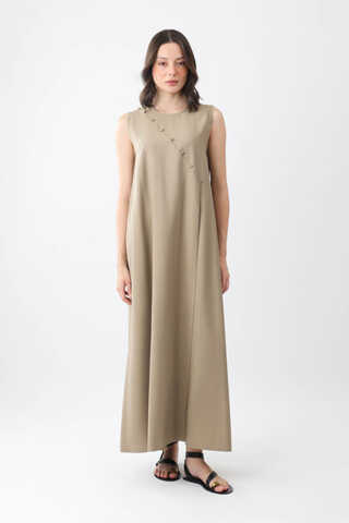 Elbisesi Düğmeli Abaya Takım Camel - 4