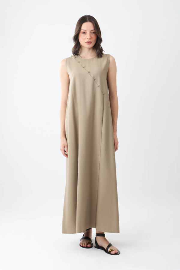 Elbisesi Düğmeli Abaya Takım Camel - 4